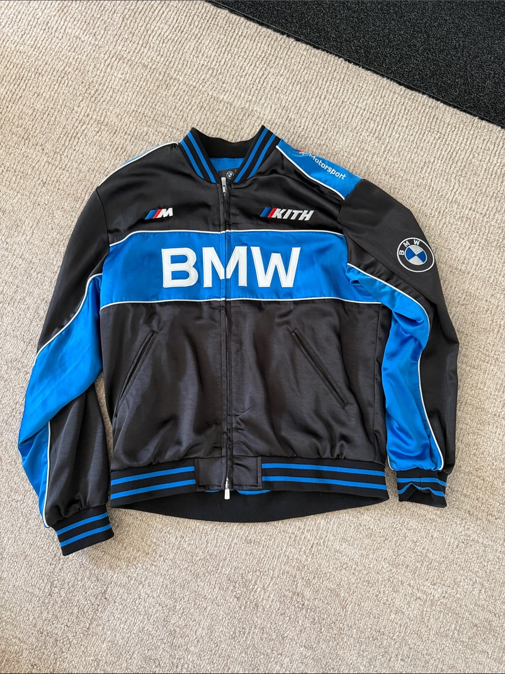 BMW Kith Black and Blue Racing Bomber Jacket
